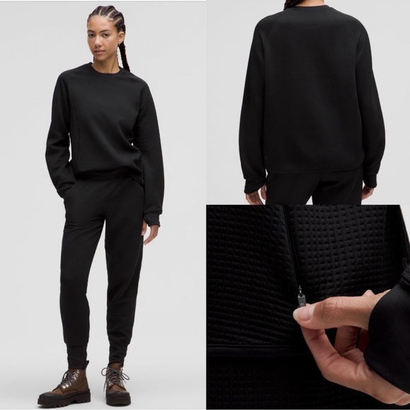 lululemon athletica Sweaters - Lululemon Waffle-Knit Crewneck Long-Sleeve Shirt  Black Size 4 sweatshirt